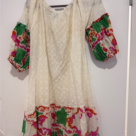 Embroidered Cream and Green Mini Dress - Picture 2 of 7